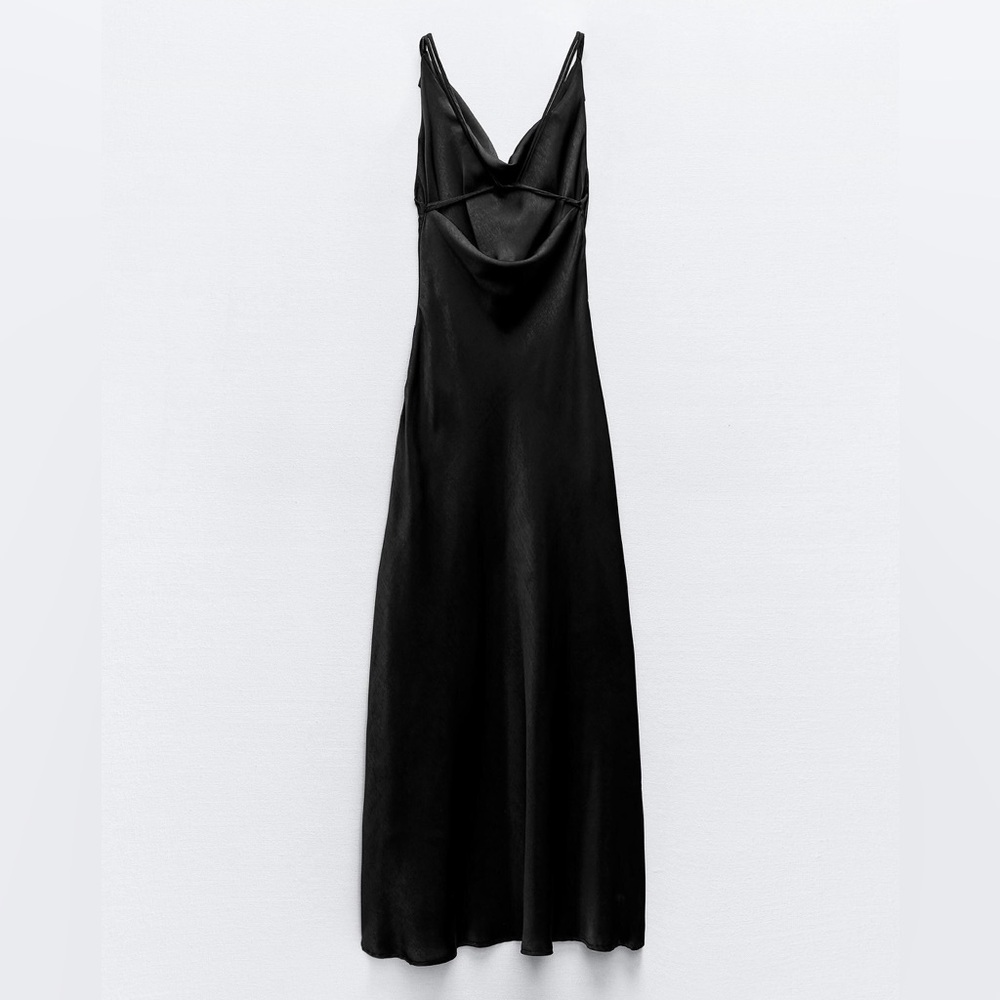 Zara Black Strappy Back Midi Dress - Picture 6 of 8